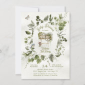 Woodland Forest Wreath Crib Cradle Baby Dusche Einladung (Vorderseite)