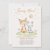 Woodland Fox and Bear Neutral Baby Shower Einladung (Vorderseite)