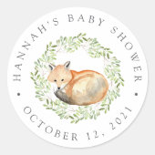 Woodland Fox Baby Dusche Gefallen Runder Aufkleber (Vorderseite)