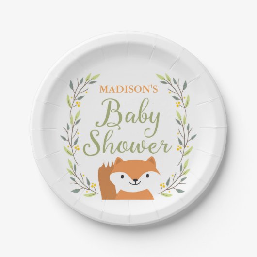 Woodland Fox Baby Dusche Teller (Vorderseite)