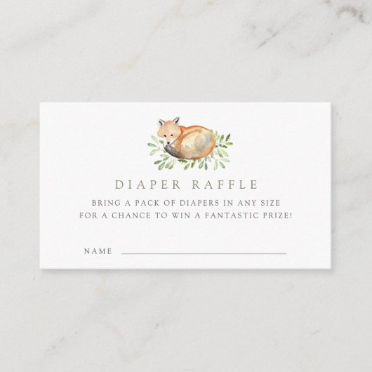 Woodland Fox Baby Showdusche Windeln Raffle Ticket Begleitkarte (Vorderseite)