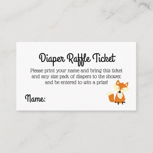 Woodland Fox Baby Showdusche Windeln Raffle Ticket Begleitkarte (Vorderseite)