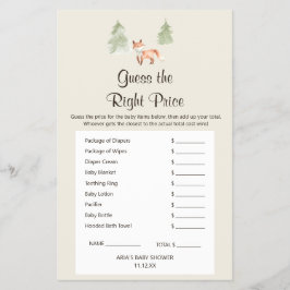 Woodland Fox Baby Shower GuessThe Right Price Game Flyer