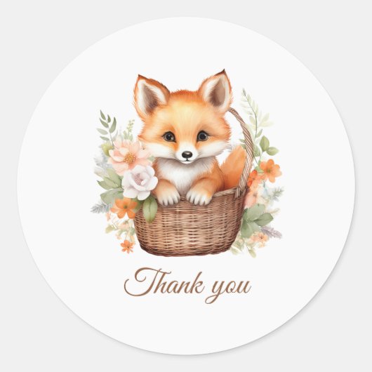 Woodland Fox Baby Shower Thank You Runder Aufkleber (Vorderseite)