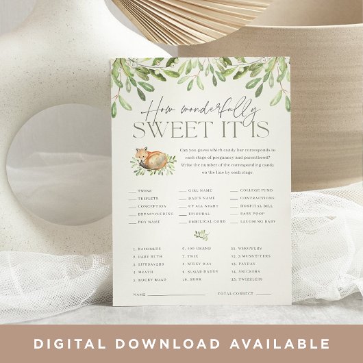 Woodland Fox Babydusche Bonbons Spielkarte Einladung