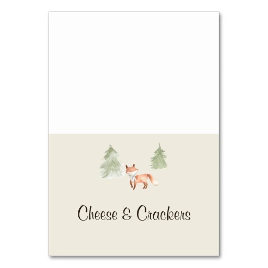 Woodland Fox Babydusche Buffet Food Labels Tischnummer (Vorderseite)