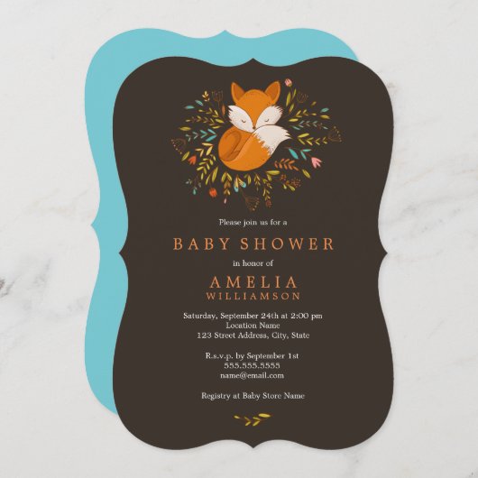 Woodland Fox Babydusche Einladung (Vorne/Hinten)