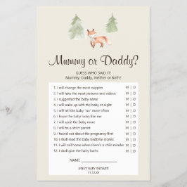 Woodland Fox Babydusche Mummy oder Daddy Game Flyer