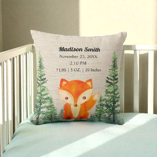 Woodland Fox Birth Stats Brown Kinderzimmer Kissen