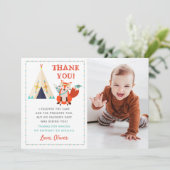 Woodland Fox Boho Birthday Foto Dankeschön Karte (Stehend Vorderseite)