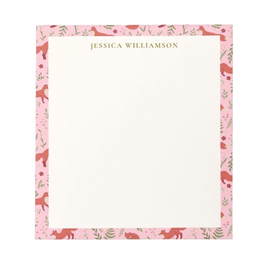 Woodland Fox Botanical Pattern Personalized Name Notizblock (Vorderseite)