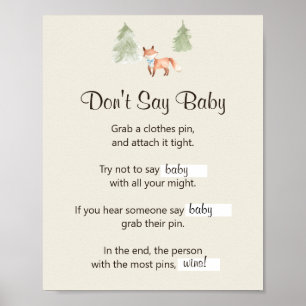 Woodland Fox Boy Baby Shower Say Baby Game nicht Poster