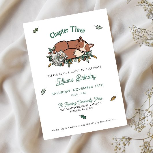 Woodland Fox Buch zum Geburtstag Einladung