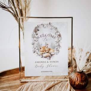 Woodland Fox Elegant Winter Baby Dusche Willkommen Poster
