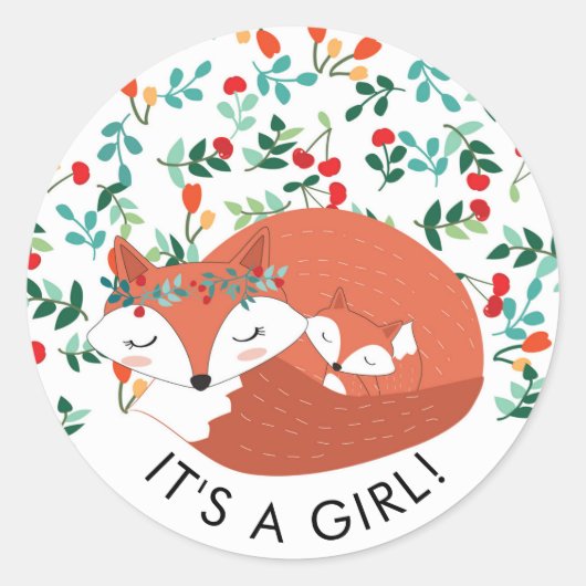 Woodland Fox Es ist ein GIRL-Gefälligkeitsaufklebe Runder Aufkleber (Vorderseite)