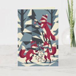 Woodland Fox Family II Christmas Greeting Card Feiertagskarte