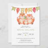 Woodland Fox Family Minimal Kinderdusche Einladung (Vorderseite)