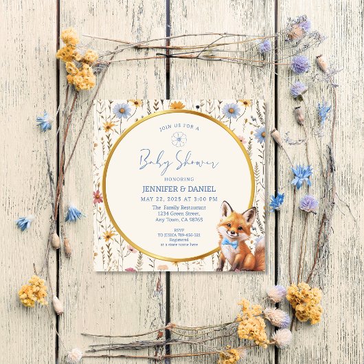 Woodland Fox Floral Baby Girl Dusche Einladung
