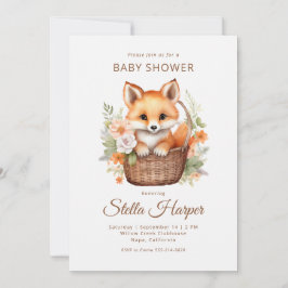 Woodland Fox Floral Girl Baby Shower Invitation Einladung