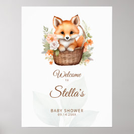 Woodland Fox Florals Baby Shower Welcome Sign Poster