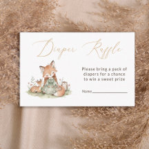 Woodland Fox Girl Baby Shower Diaper Raffle Card