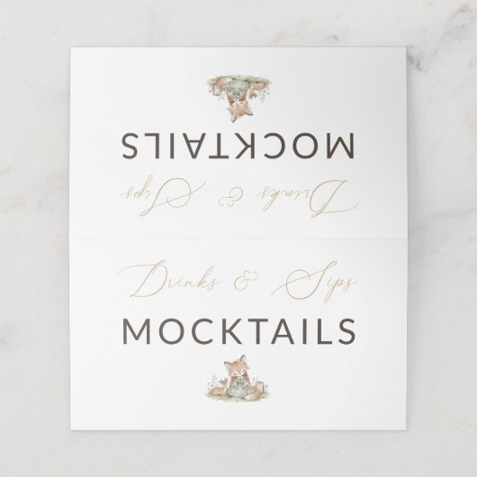Woodland Fox Girl Drinks & Sips Mocktails Label Platzkarte (Außenseite Aufgefaltet)