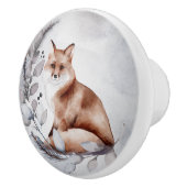 Woodland Fox Gray Blätter Winter Watercolor Keramikknauf (Rechts)