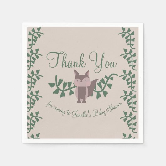 Woodland Fox Greenerenery Kinderdusche Rustikal Serviette (Vorderseite)