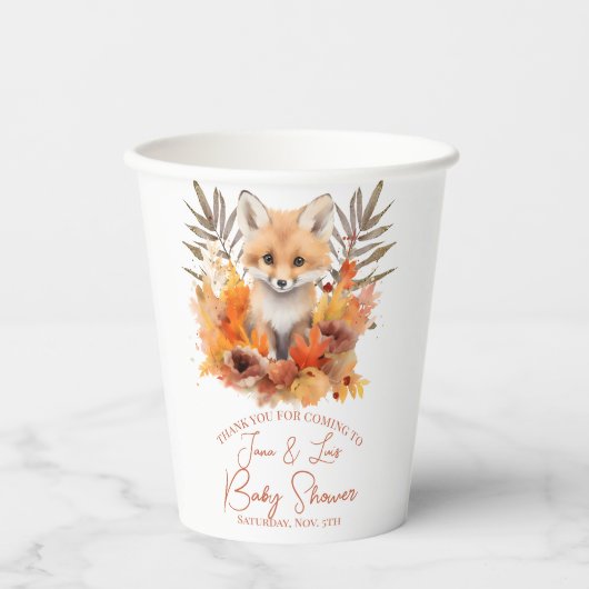 Woodland Fox Greenery Aquarellleaf Kinderdusche Pappbecher (Vorderseite)