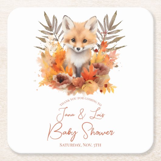 Woodland Fox Greenery Aquarellleaf Kinderdusche Rechteckiger Pappuntersetzer (Vorderseite)