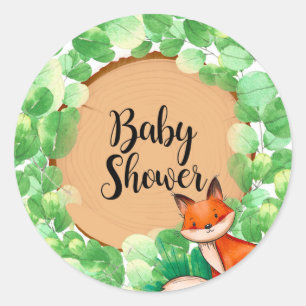 Woodland Fox Greenery Baby Shower Runder Aufkleber