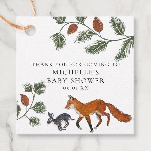 Woodland Fox & Hare Baby Dusche Geburtstag Geschenkanhänger (Vorderseite)