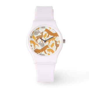 Woodland Fox Hare Chicken Orange Herbstmuster Armbanduhr