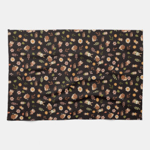 Woodland Fox Herbstthema dunkel Geschirrtuch