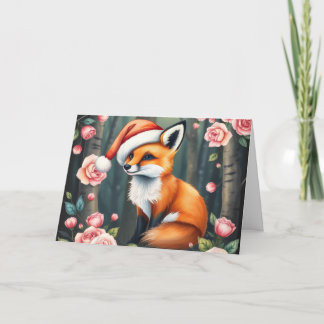 Woodland fox in Christmas hat holiday card Feiertagskarte