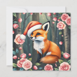Woodland fox in Christmas hat holiday card Feiertagskarte
