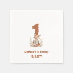 Woodland Fox Lesen eines Buches 1. Geburtstag Part Serviette
