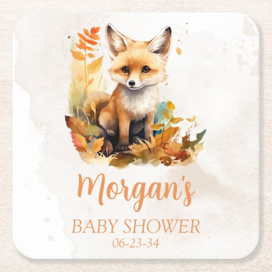 Woodland Fox Niedliche Babydusche Rechteckiger Pappuntersetzer (Vorderseite)