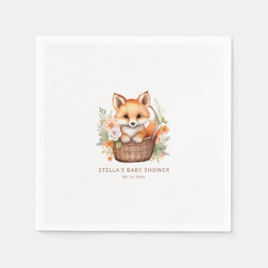 Woodland Fox Personalized Baby Shower Napkins Serviette (Vorderseite)