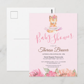 Woodland Fox Pink Aquarell Blumenspülung Dusche Postkarte