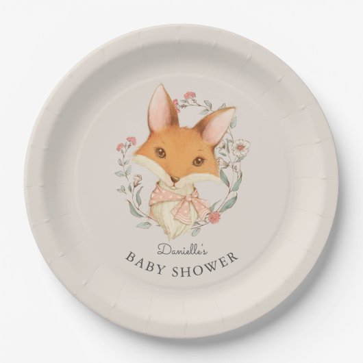 Woodland Fox Portrait Babydusche für Mädchen Pappteller (Vorderseite)