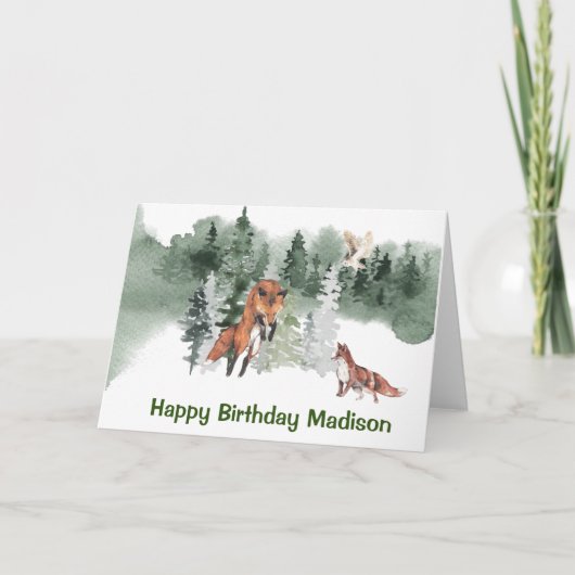 Woodland Fox Wasserfarbe Personalisiert Geburtstag Karte (Vorderseite)