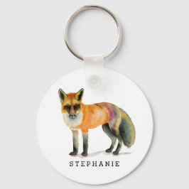 Woodland Fox Wasserfarbe Personalisiert Schlüsselanhänger