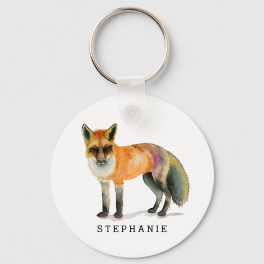 Woodland Fox Wasserfarbe Personalisiert Schlüsselanhänger (Vorderseite)
