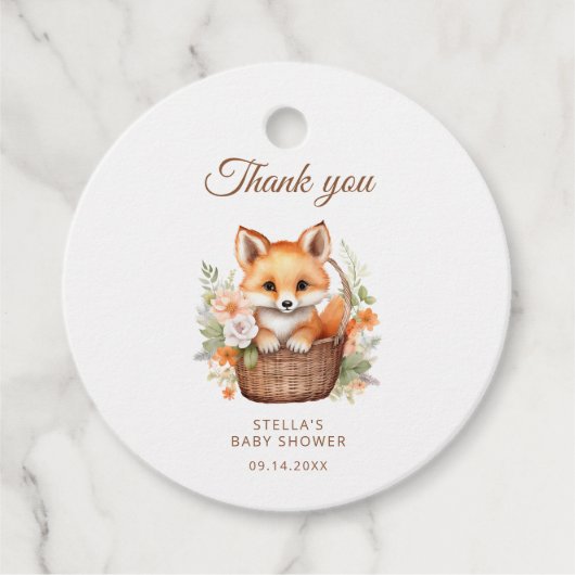 Woodland Fox Watercolor Florals Baby Shower Geschenkanhänger (Vorderseite)