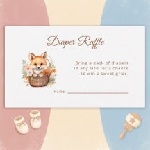 Woodland Fox Watercolor Florals Diaper Raffle Card