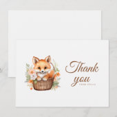 Woodland Fox Watercolor Florals Flat Dankeskarte (Vorne/Hinten)