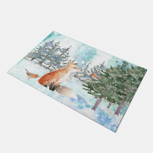 Woodland Fox Weihnachten Fußmatte (Schrägansicht)