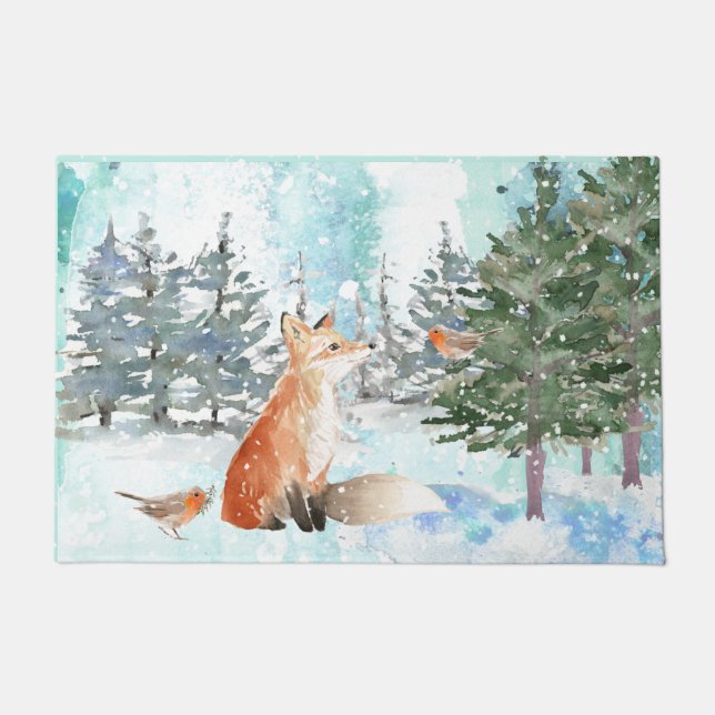 Woodland Fox Weihnachten Fußmatte (Vorderseite)