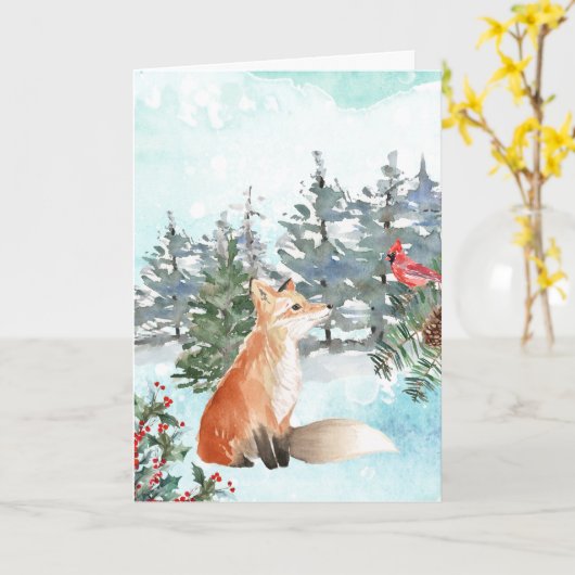Woodland Fox Weihnachtskarte Karte (Gelbe Blume)